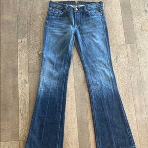 7 For All Mankind Blue Flare Wide Leg Jeans Long